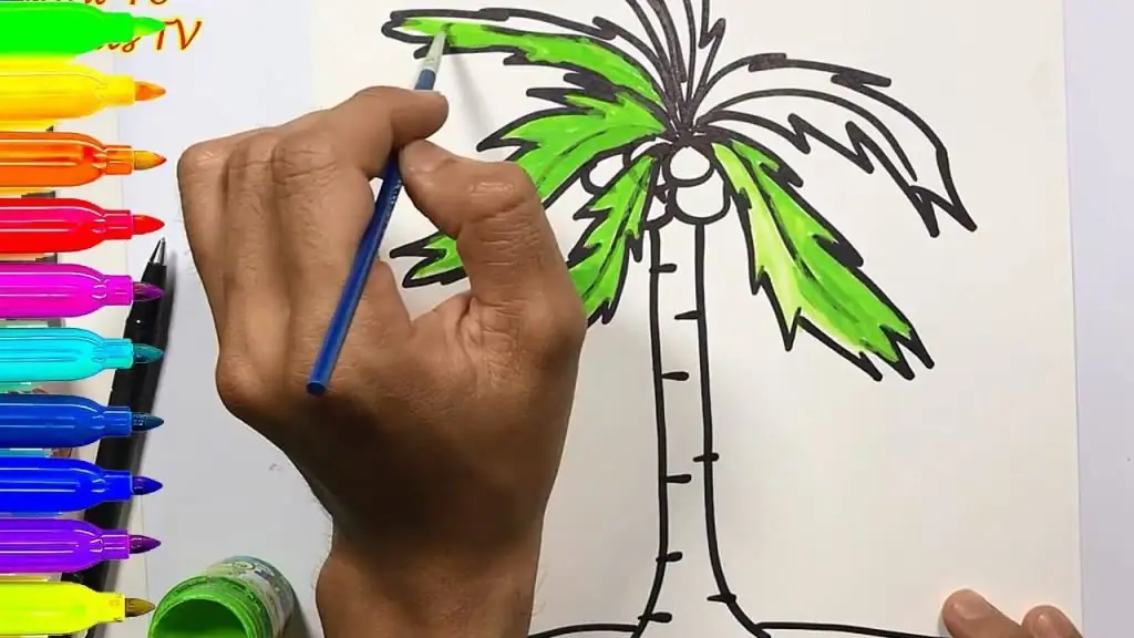 Gumuhit ng palm tree gamit ang mga felt-tip pen