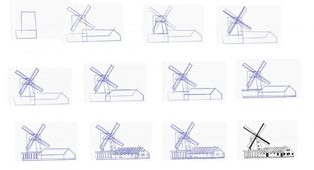 how to draw a windmill with a pencil