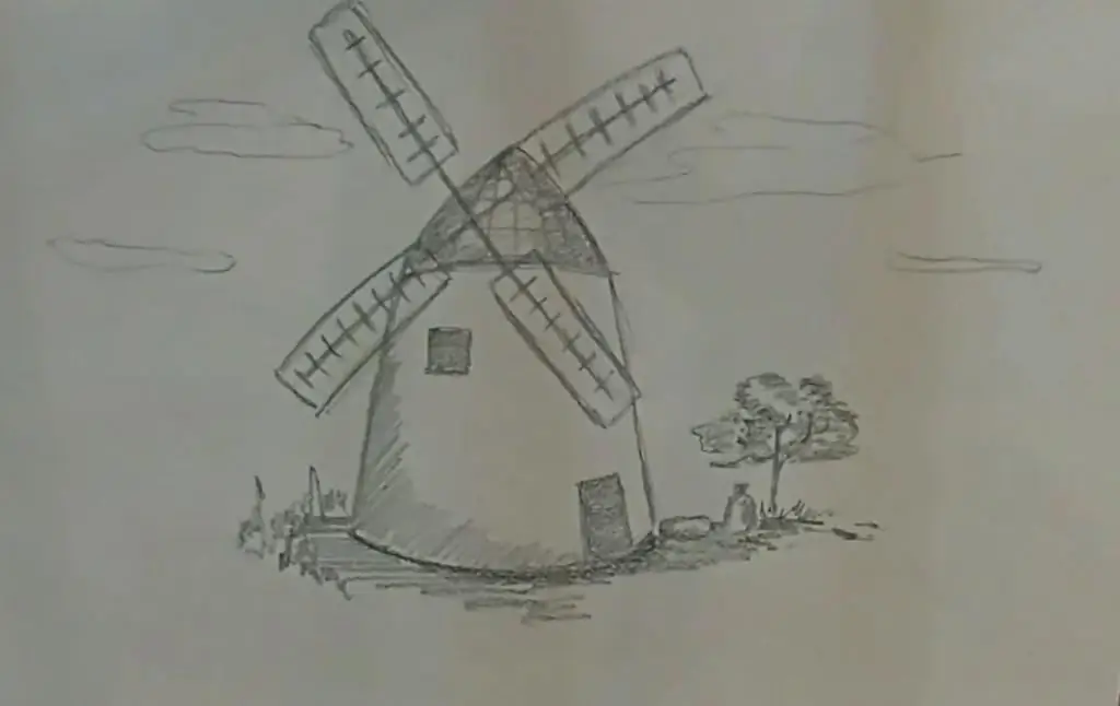 how to draw a windmill step by step