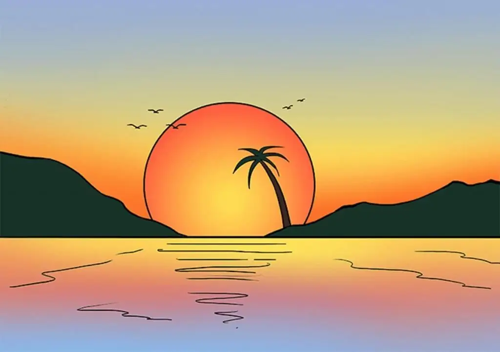 How to draw a sunrise with a pencil and paints