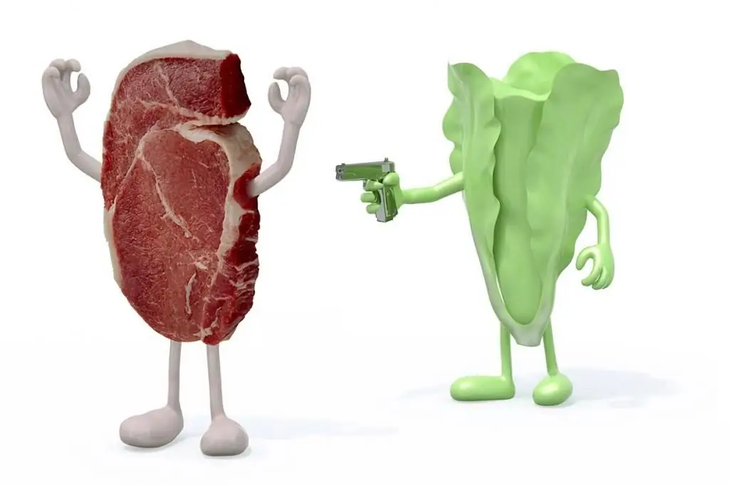 Carne versus alimentos vegetales crudos