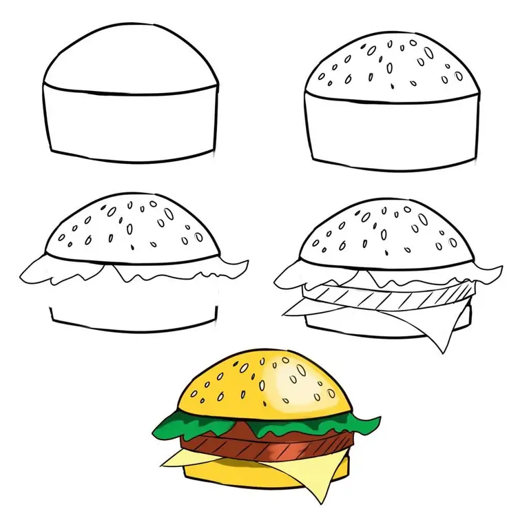 Cara kedua menggambar hamburger