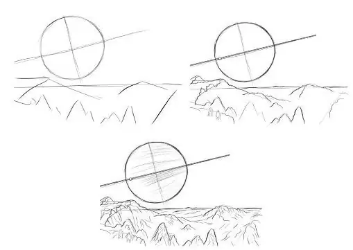 Hoe teken je planeten? Het beeld van Saturnus tegen de achtergrond van de sterrenhemel en het maanlandschap