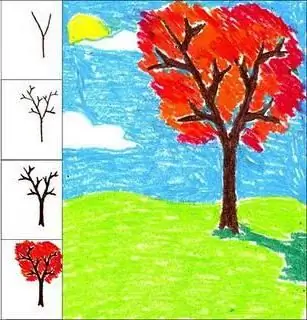 Learning to draw autumn: a landscape with a tree