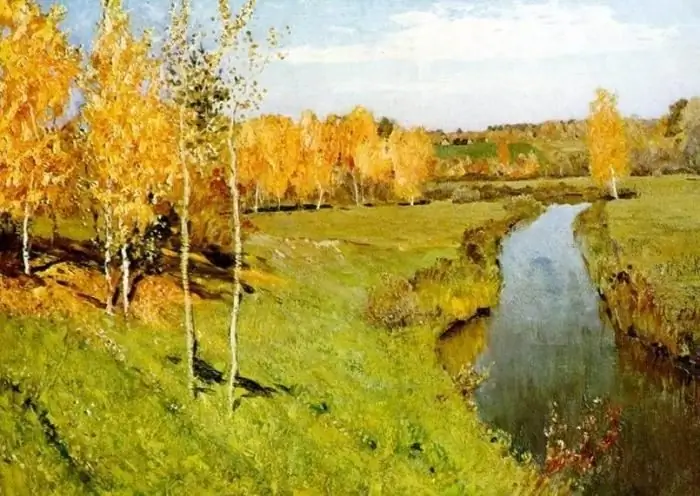 Maleri "Golden Autumn" af Levitan - poesi overført til lærredet