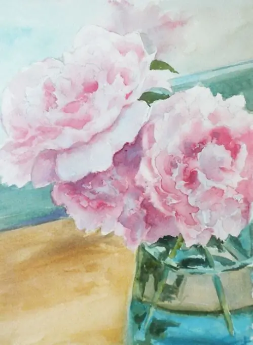 hakbang-hakbang na watercolor ng peonies