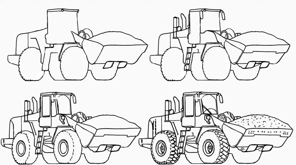 Tegning af en bulldozer trin for trin