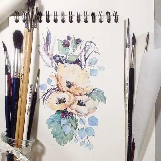 sketches ng mga bulaklak sa watercolor