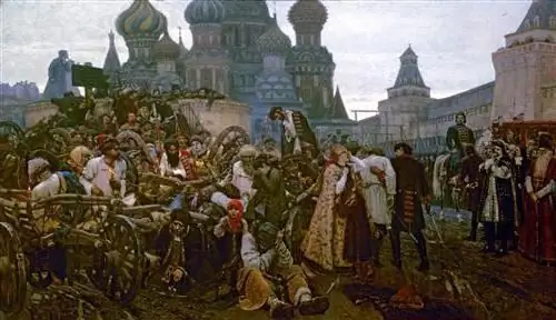 Die skildery "Morning of the Streltsy Execution". Beskrywing van die skildery deur Vasily Surikov "Morgen van die boogskiet teregstelling"