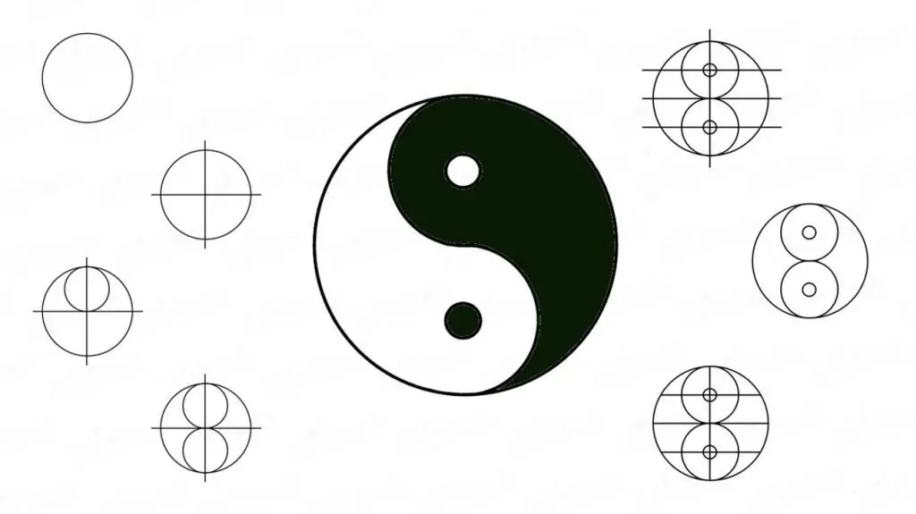 Stages of drawing a Yin-yang symbol