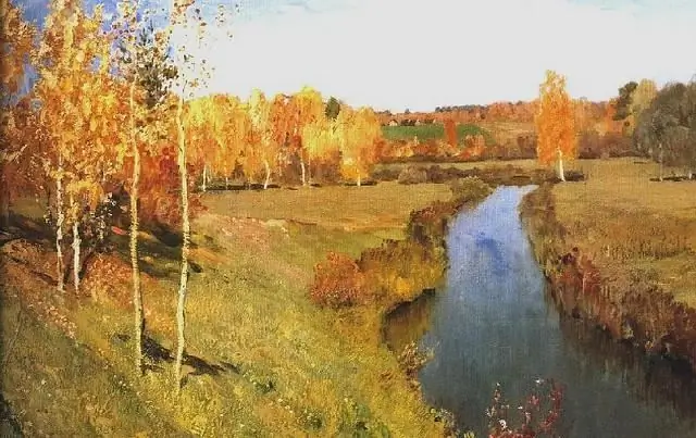 "Golden Autumn", Levitan. Maleri fra samlingen af Tretyakov Gallery